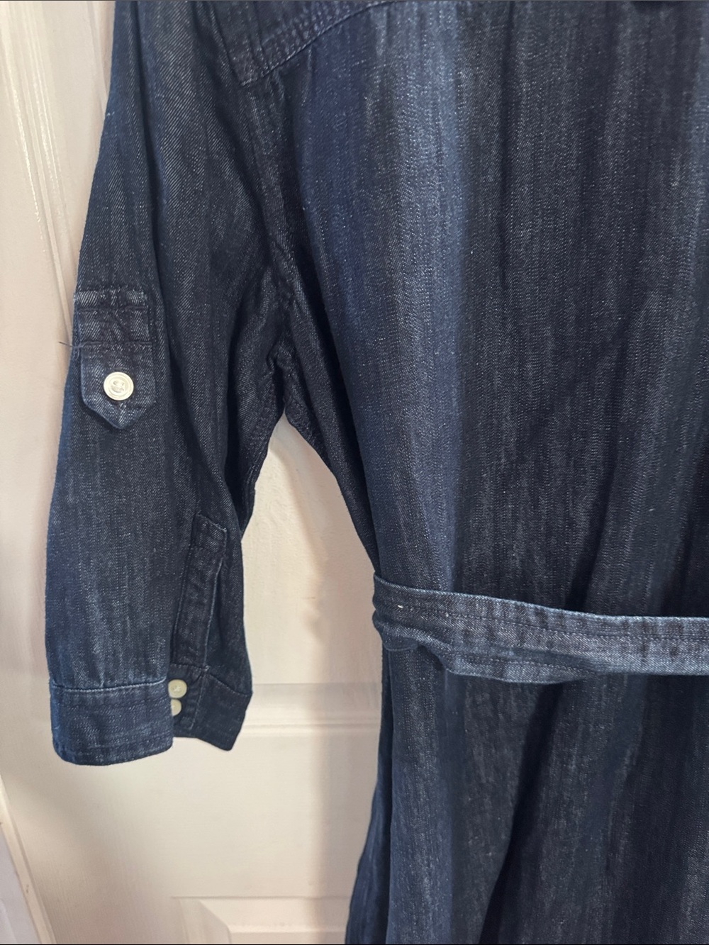 Liz Claiborne Dark Indigo Button-Front Denim Midi Dress with Tie - Picture 5 of 5